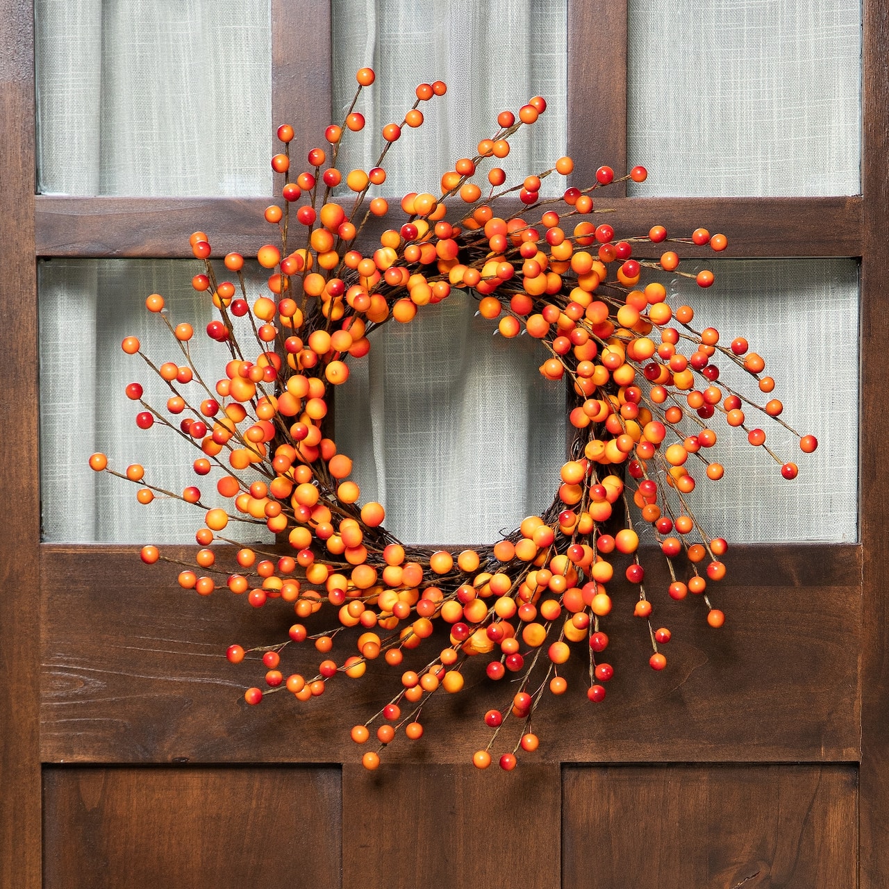 14" Orange & Red Berry Artificial Fall Harvest Twig Wreath